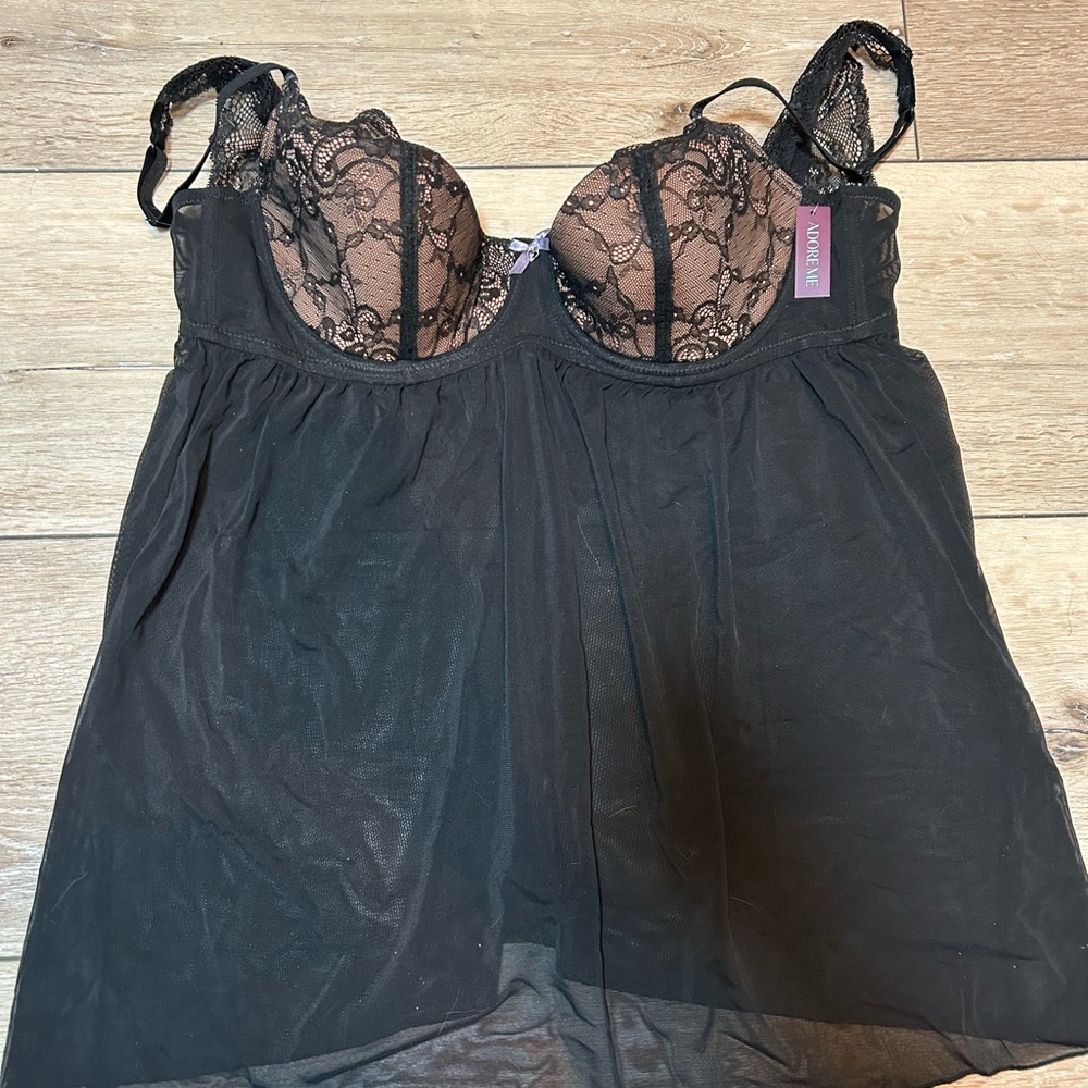 Adore Me Black Lace Underwire Babydoll